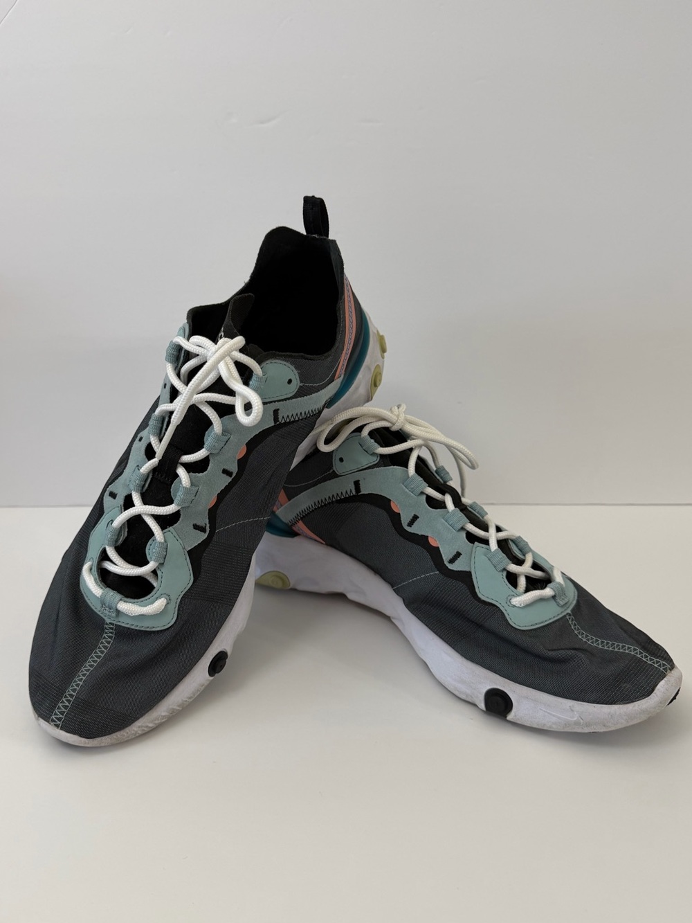 Nike React Element 55 Men's Low Top Athletic Sneakers Gray Black Light Blue (12)